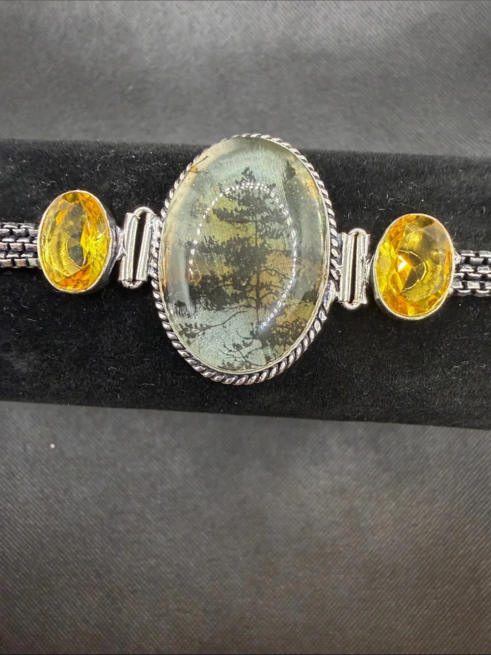 One of a kind Sterling Silver Dendrite Picture Opal and Citrine Bracelet